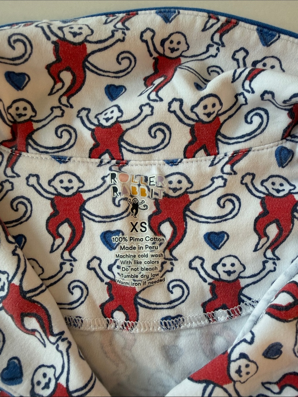 Roller Rabbit White Pajama Set with Red & Blue Monkey Print - Picture 2 of 5